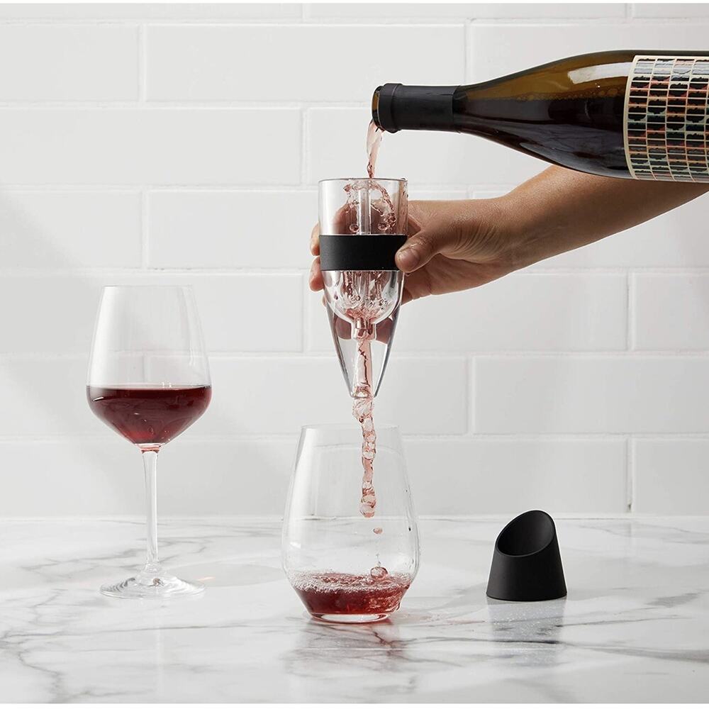 Houdini Red Wine Aerator with Base, 6 inches, Black/Silver